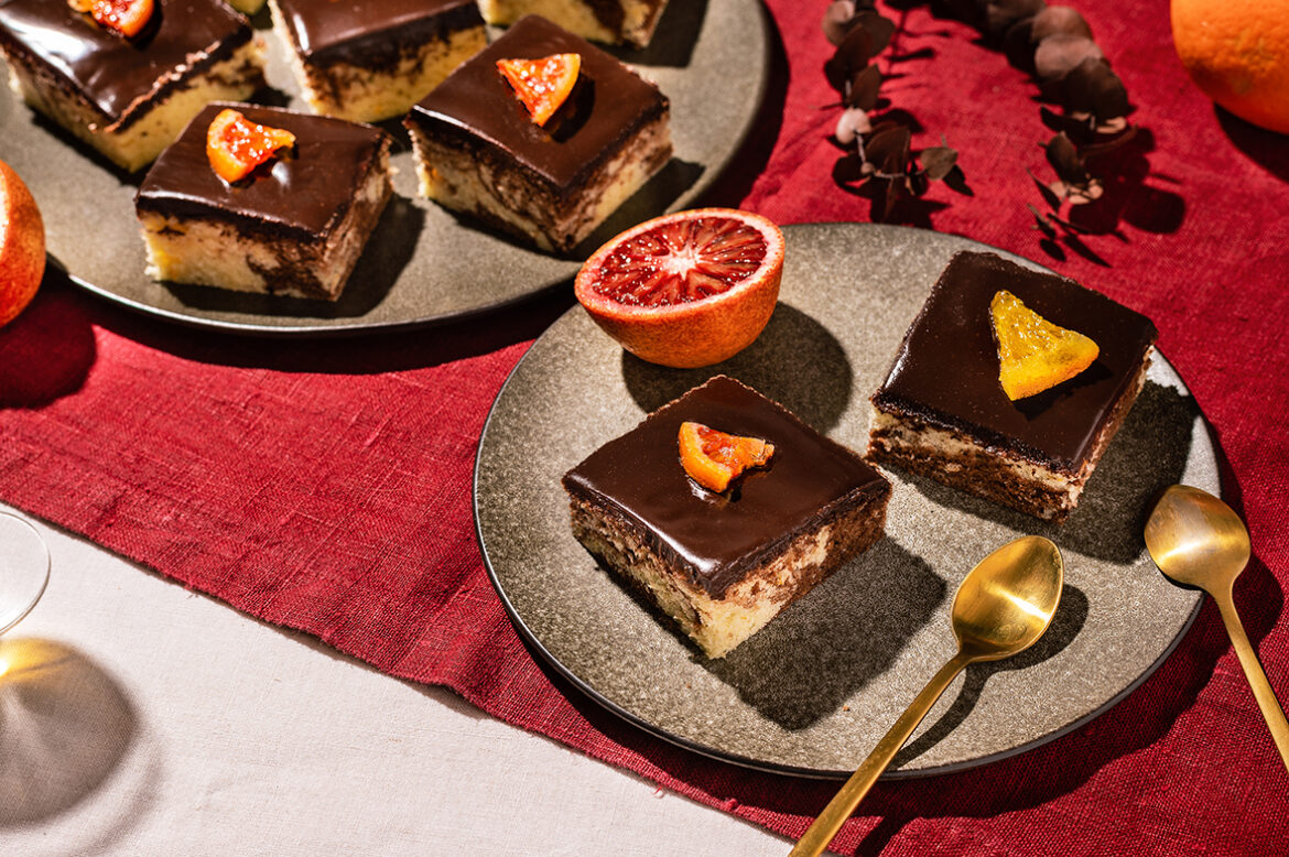 Marmorkook šokolaadiglasuuri ja apelsiniga